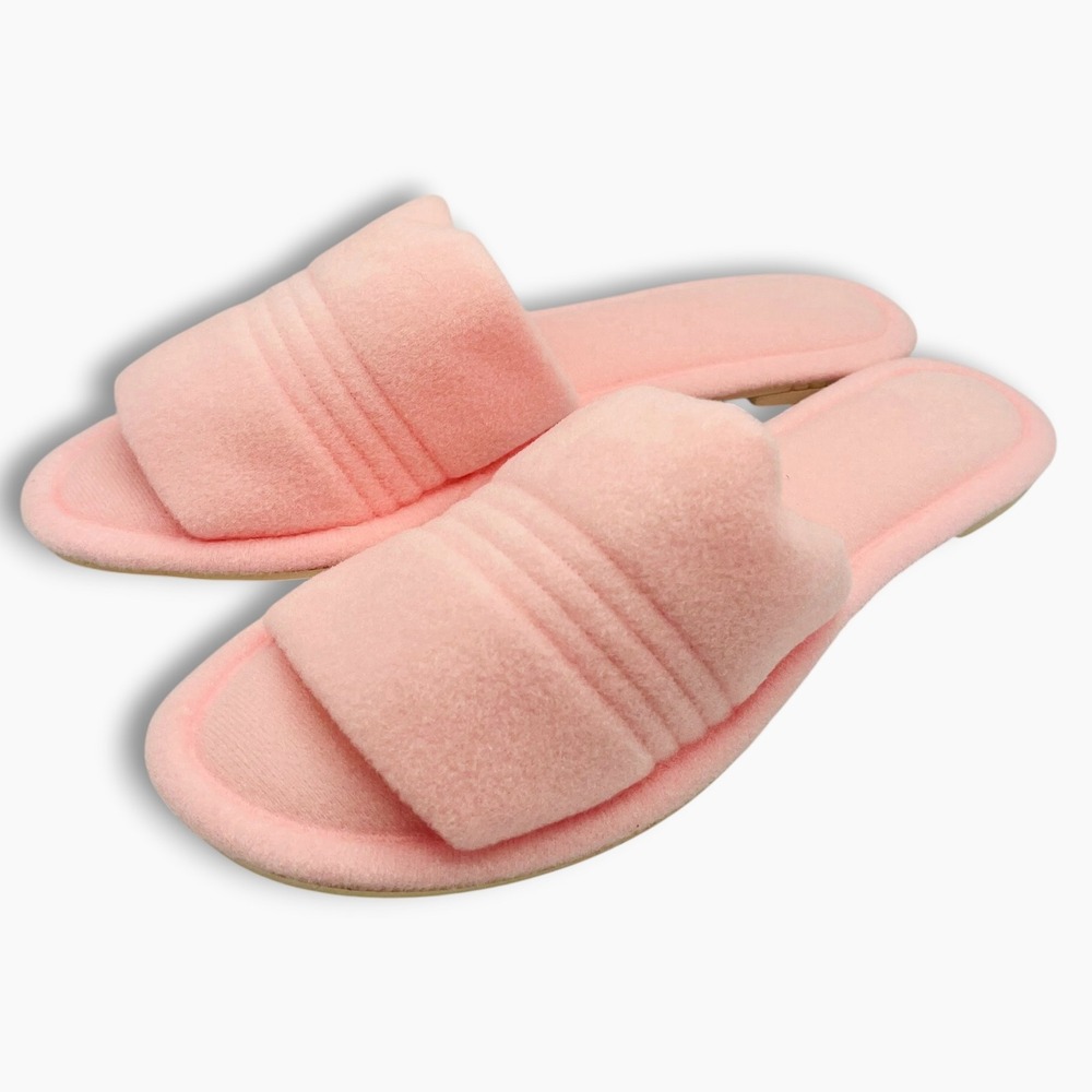 Vintage Vanity Fair Pink Plush Open Toe Slippers Made in USA Large 8-9 Bedroom